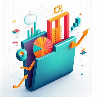 Colorful pie charts and bar graphs dynamically jumping into a secure digital folder, symbolizing data analytics